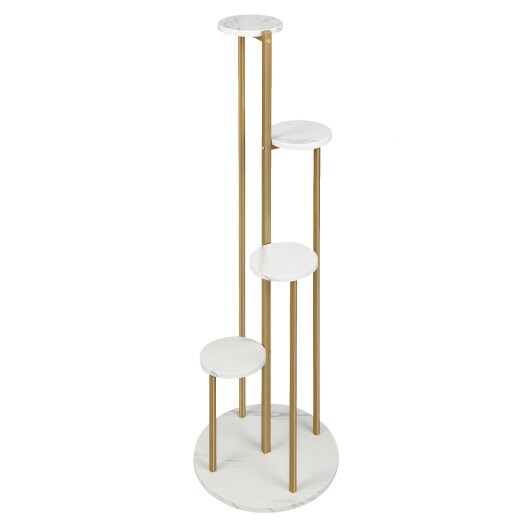Golden White Multi-Tier Plant Display Stand with 4 Round Shelves MDF Steel