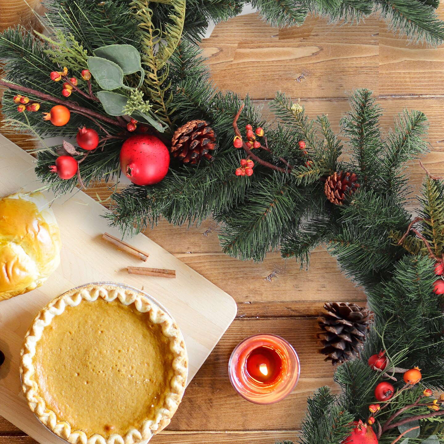 6ft Traditional Pine Garland with Fruits & Pine Cones, Floral Home by Artificial Flowers