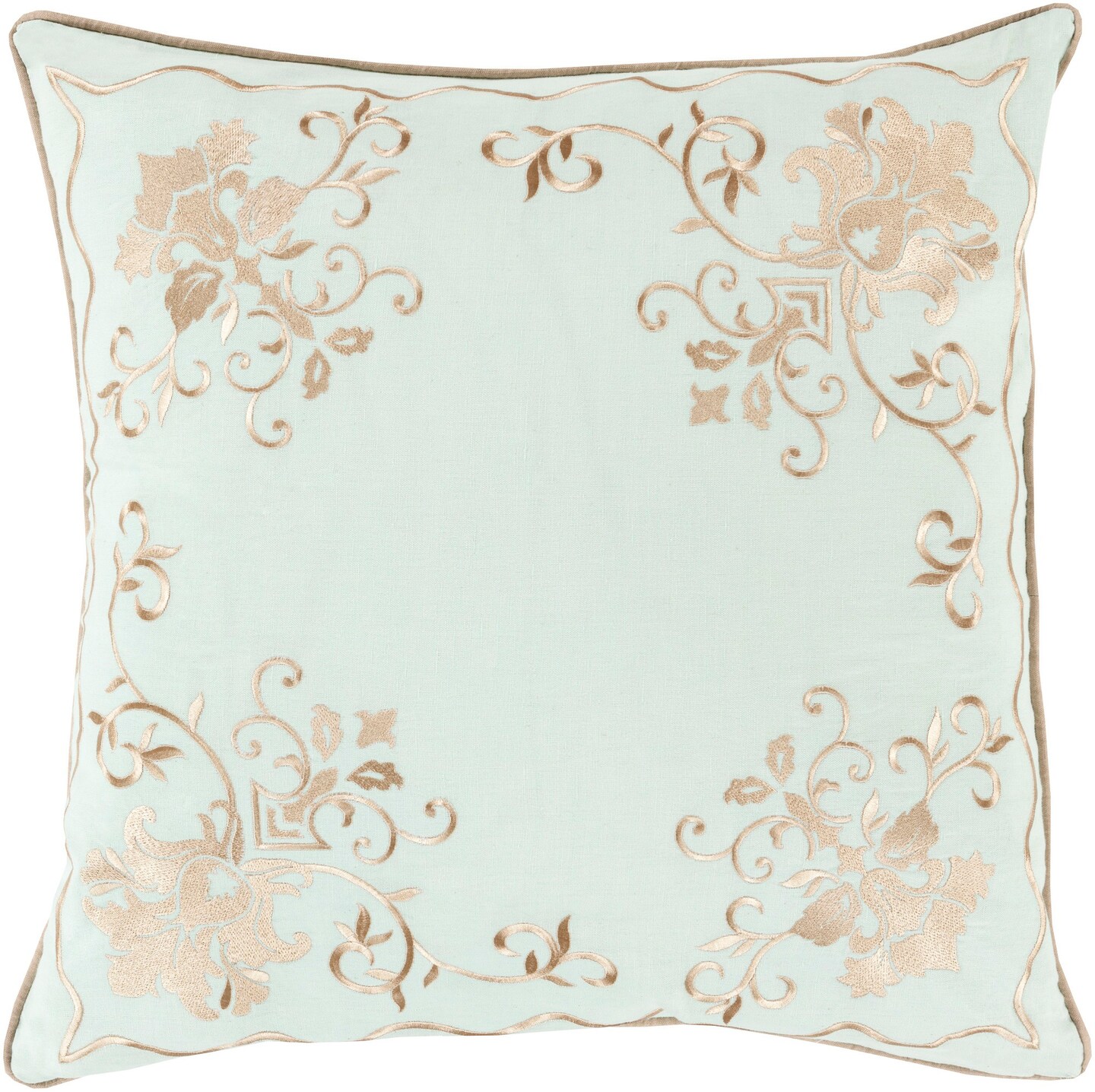 Diva At Home 20" Seafoam Blue and Brown Floral Decorative Square Throw Pillow