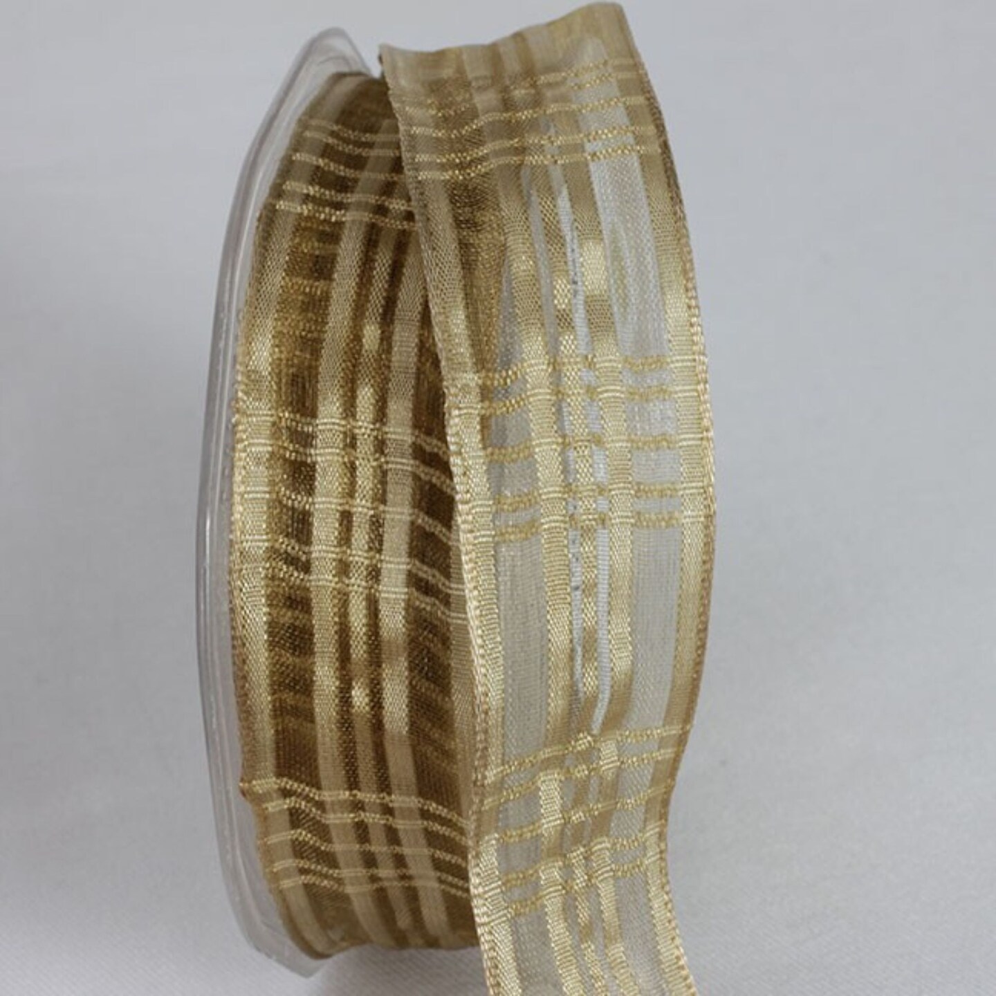 The Ribbon People Gold Colored Plaid French Wired Craft Ribbon 1&#x22; x 25 Yards