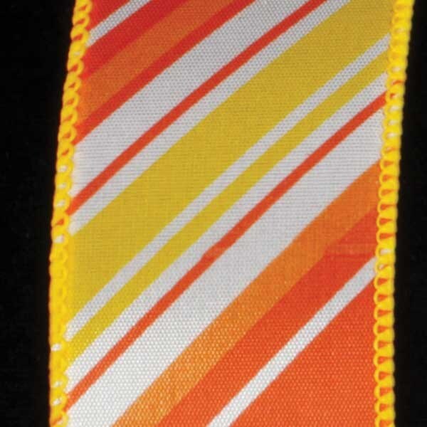The Ribbon People Yellow and Orange Candy Stick Striped Wired Craft Ribbon 1.5&#x22; x 40 Yards