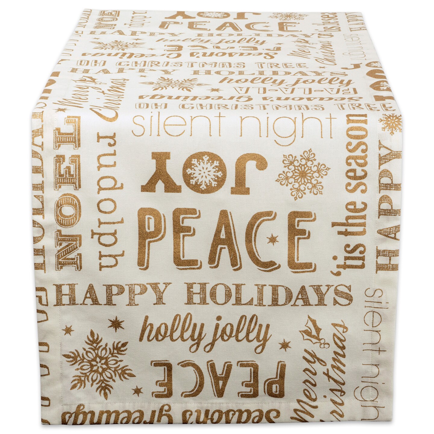 CC Home Furnishings 72&#x22; x 14&#x22; White and Gold Colored Christmas Collage Themed Table Runner