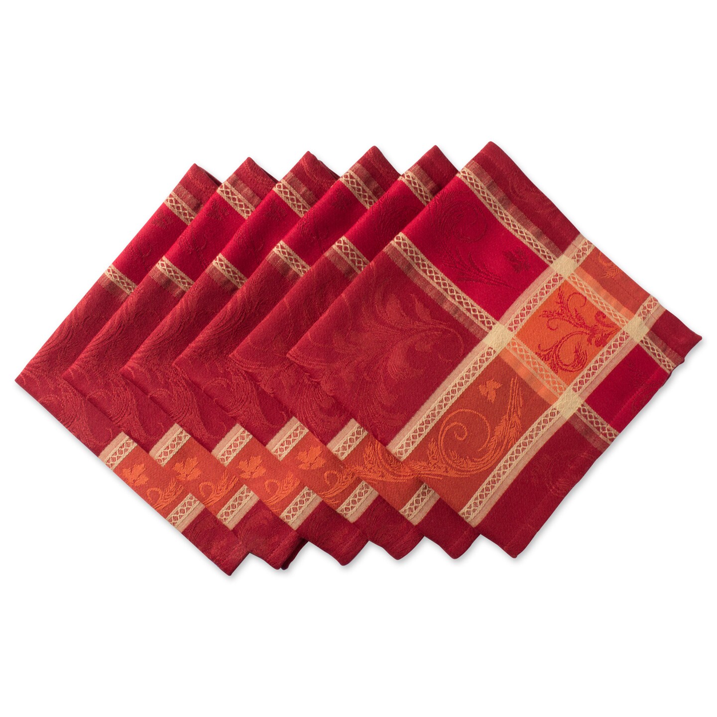 CC Home Furnishings Set of 6 Red and Orange Harvest Wheat Designed Jacquard Napkins 20&#x22;