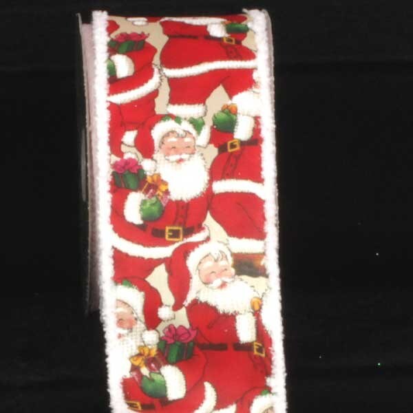 The Ribbon People Red and White Santa Printed Wired Craft Ribbon 3" x 20 Yards