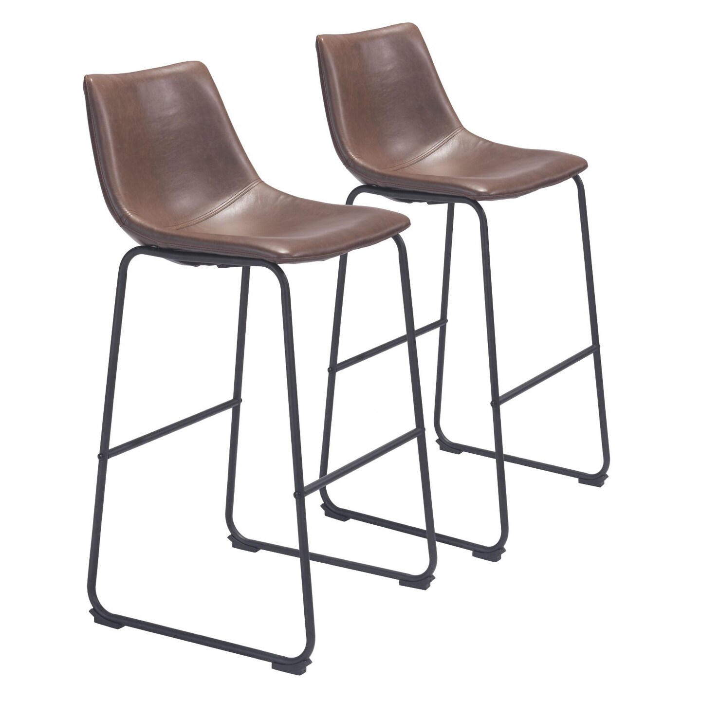 Modern Home Set of 2 Espresso Brown and Black Upholstered Bar Chairs 39.5&#x22;