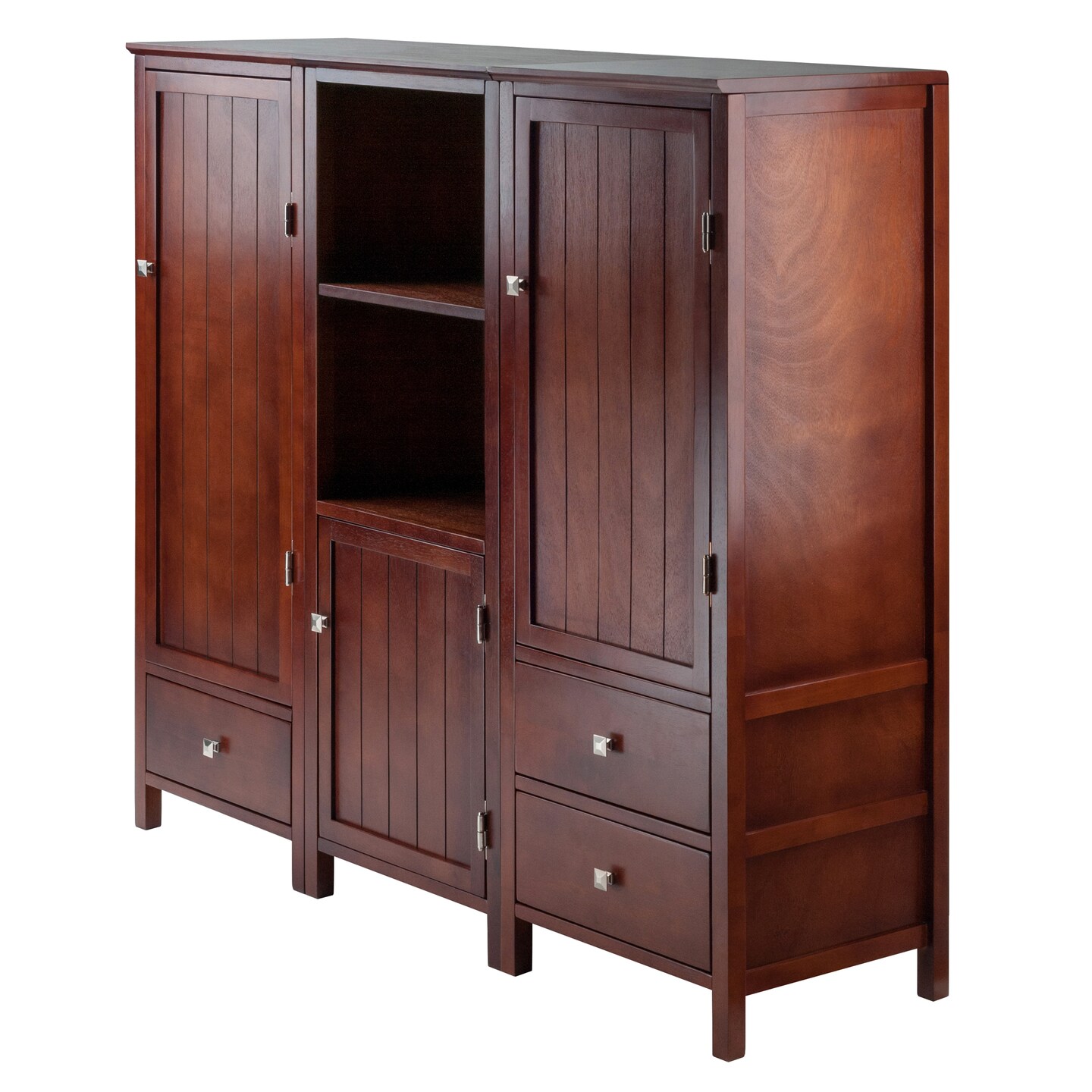 Contemporary Home Living 47.25” Walnut Finish Solid Composite Wood Cupboard 3-Piece Set