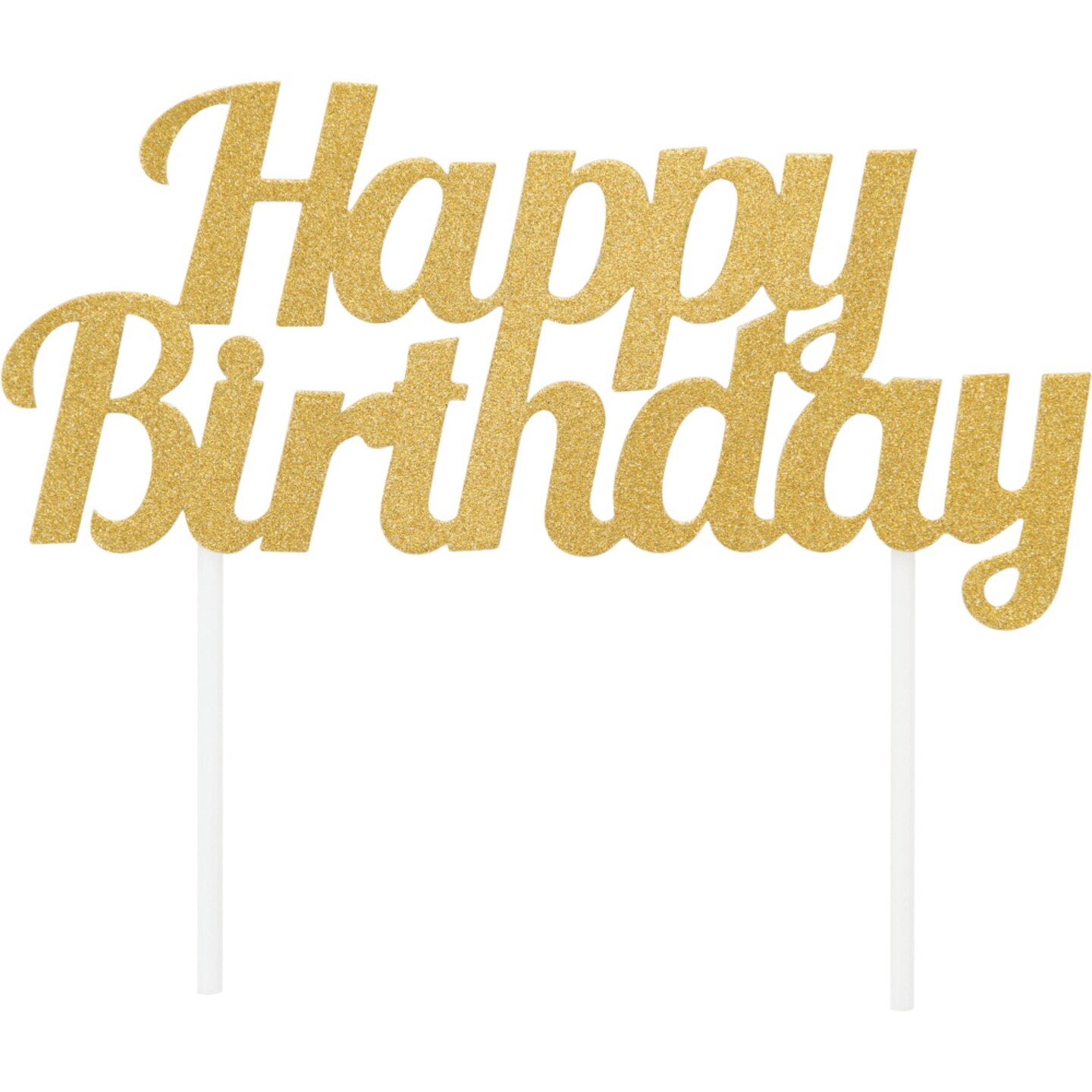 Party Central Club Pack of 12 Gold &#x22;Happy Birthday&#x22; Glittery Cake Topper 7&#x22;