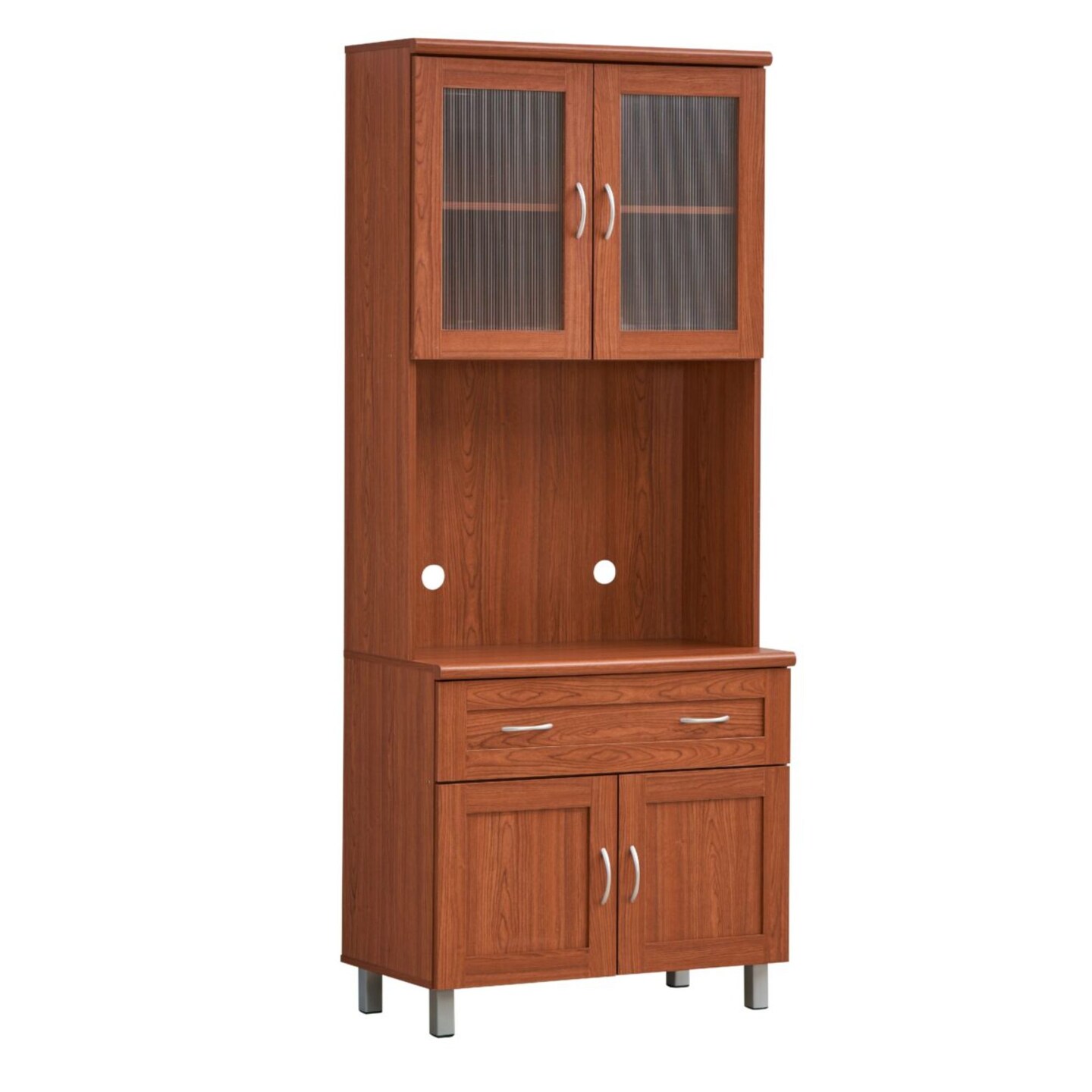 Contemporary Home Living 77.5&#x22; Cherry Red Solid Microwave Kitchen Cabinet with Transparent Doors
