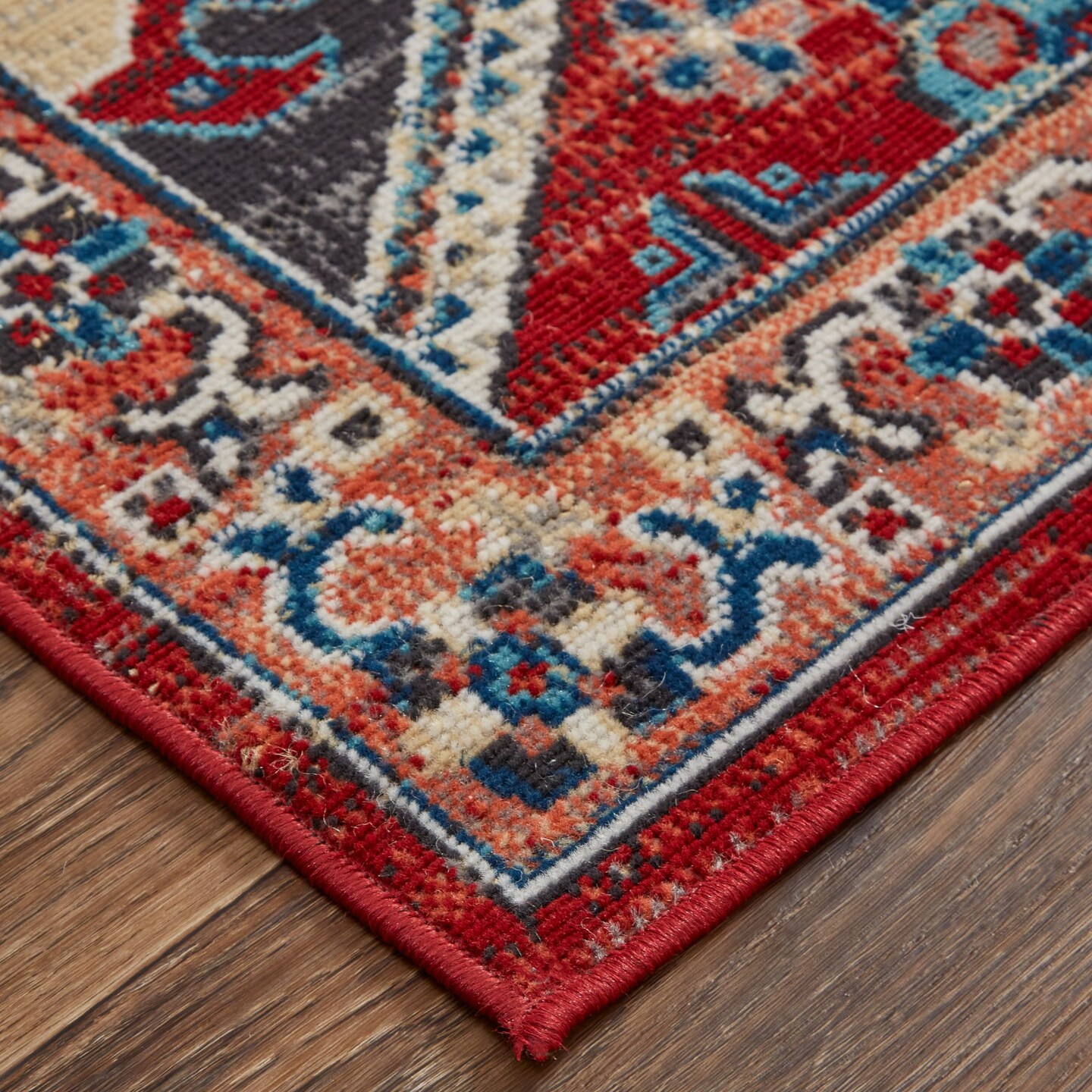 Feizy Home Collection 5' x 8' Red and Blue Tribal Kazak Rectangular Area Throw Rug