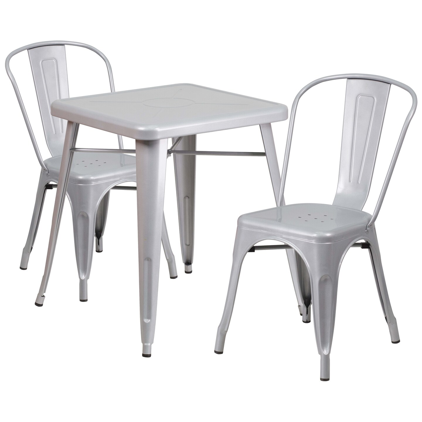 Emma and Oliver Commercial Grade 23.75" Square Metal Indoor-Outdoor Table Set w/ 2 Stack Chairs