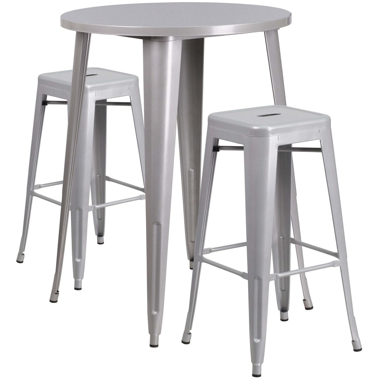 Emma and Oliver Commercial Grade 30&#x22; Round Metal Indoor-Outdoor Bar Table Set, 2 Backless Stools
