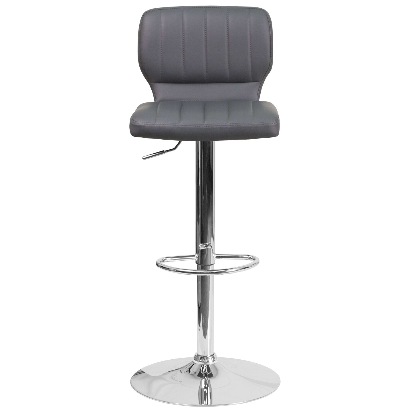 Merrick Lane Set of Two Swivel Bar Stools with Vertical Stitched Back and Adjustable Chrome Base with Footrest