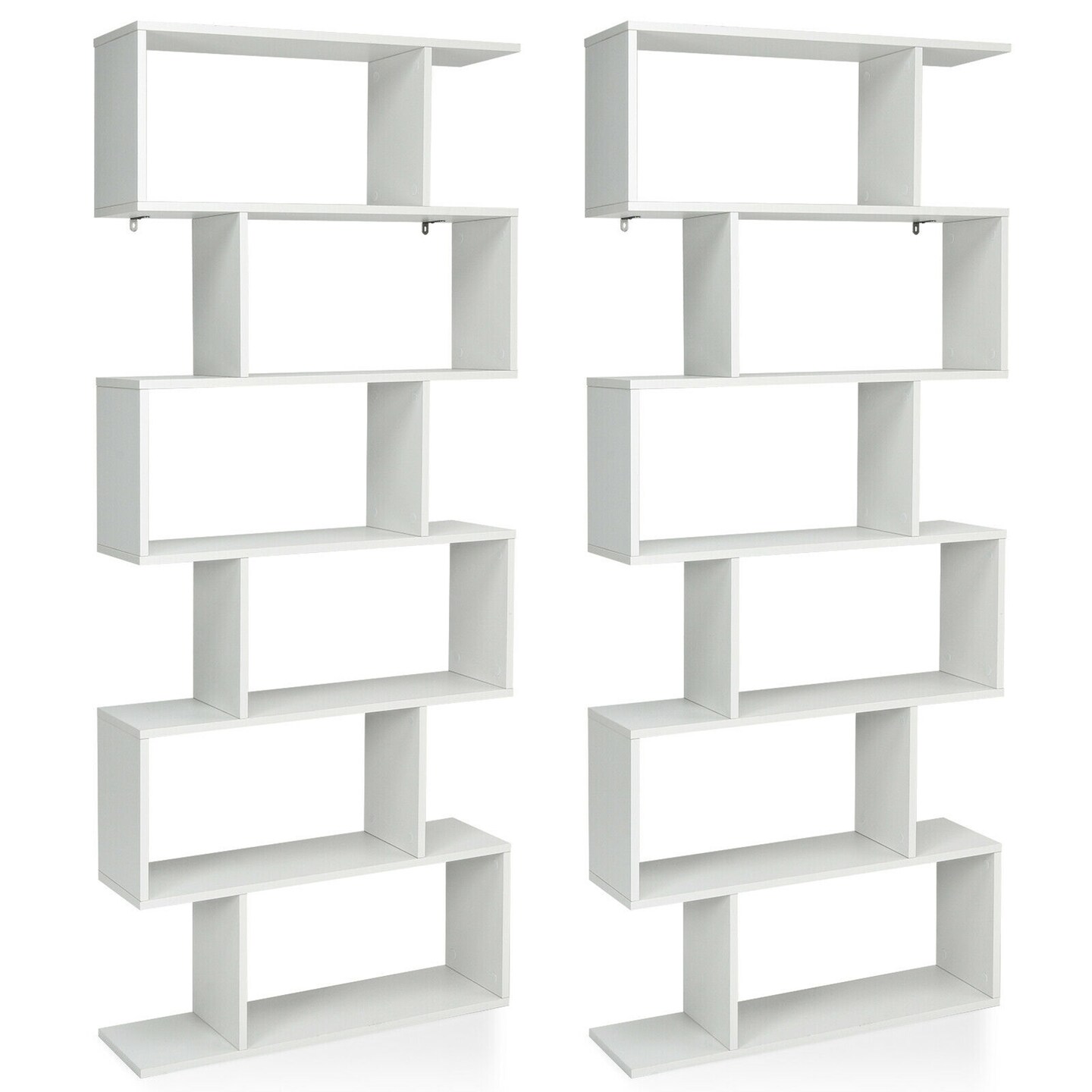 Costway 2 PCS 6 Tier S-Shaped Bookshelf Storage Display Bookcase Z-Shelf