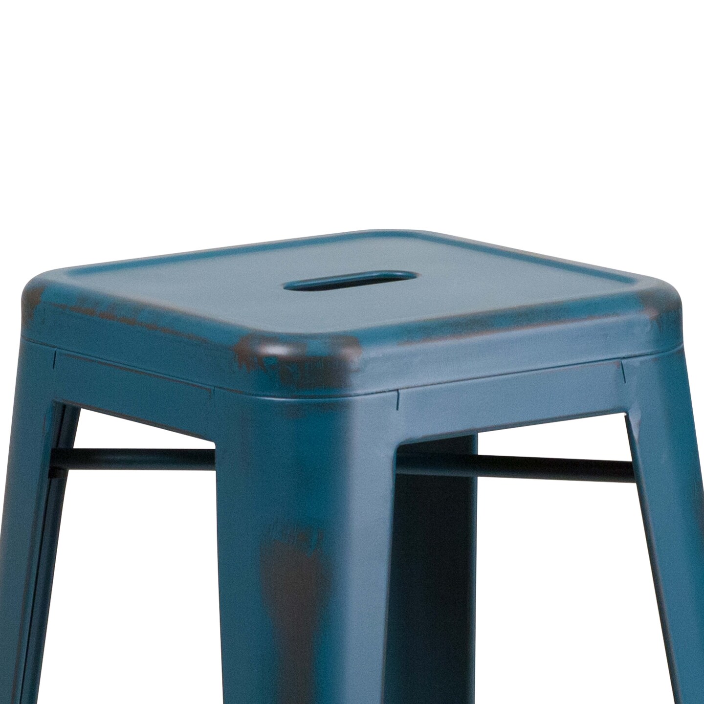 Emma and Oliver Commercial Grade 4 Pack 30&#x22; High Backless Distressed Metal Indoor-Outdoor Barstool