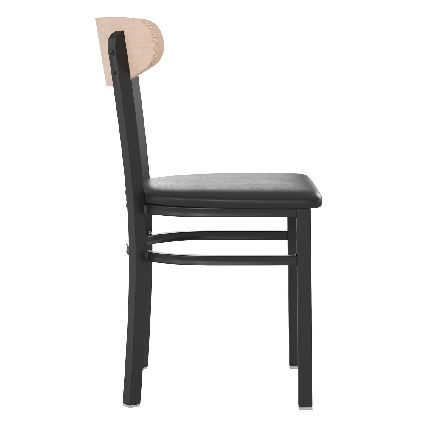 Emma and Oliver Yara Industrial Dining Chair with Rolled Steel Frame and Solid Wood Seat - 500 lbs. Static Weight Capacity