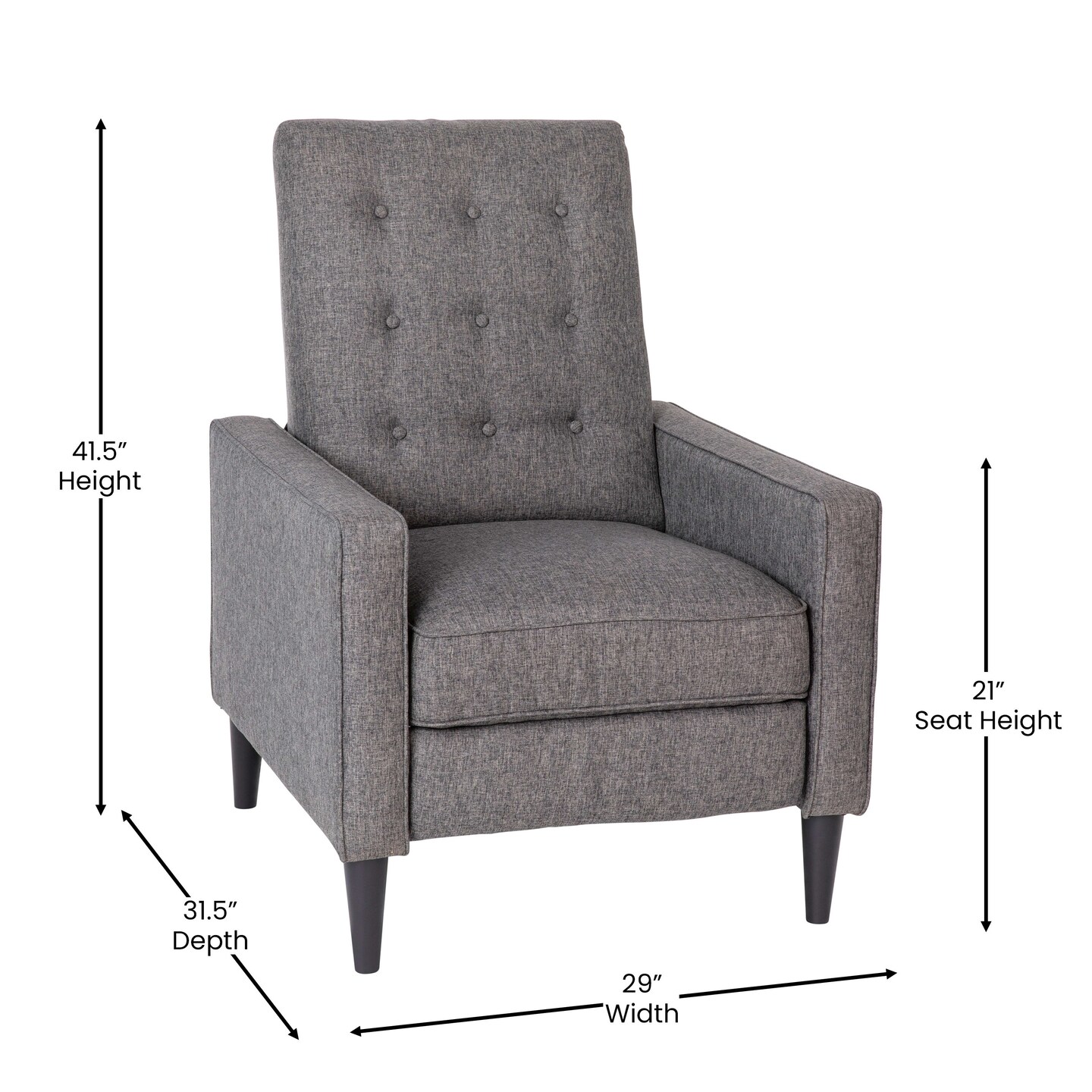 Merrick Lane Darcy Recliner Chair Mid-Century Modern Faux Leather Tufted Upholstery Ergonomic Push Back Living Room Recliner