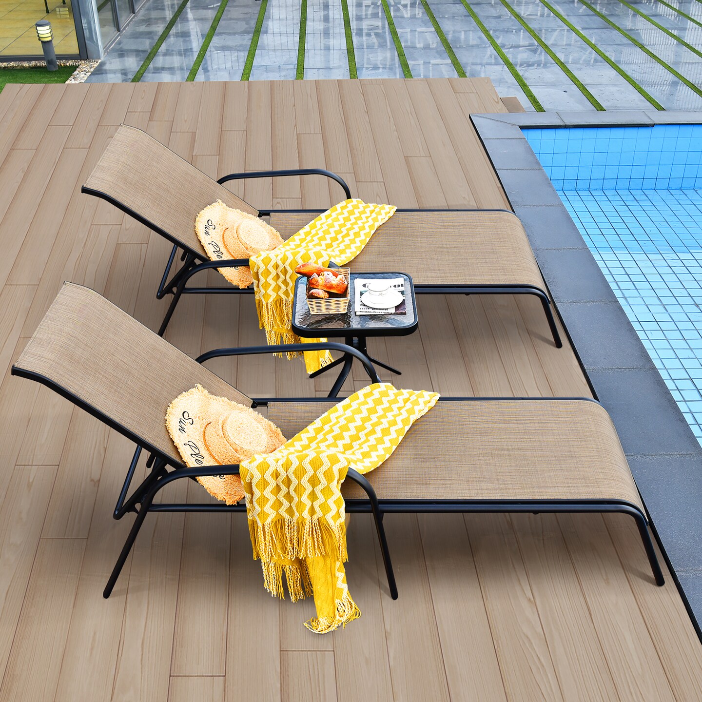 Costway 8PCS Patio Lounge Chair Chaise Adjustable Recliner Stack No Assembly
