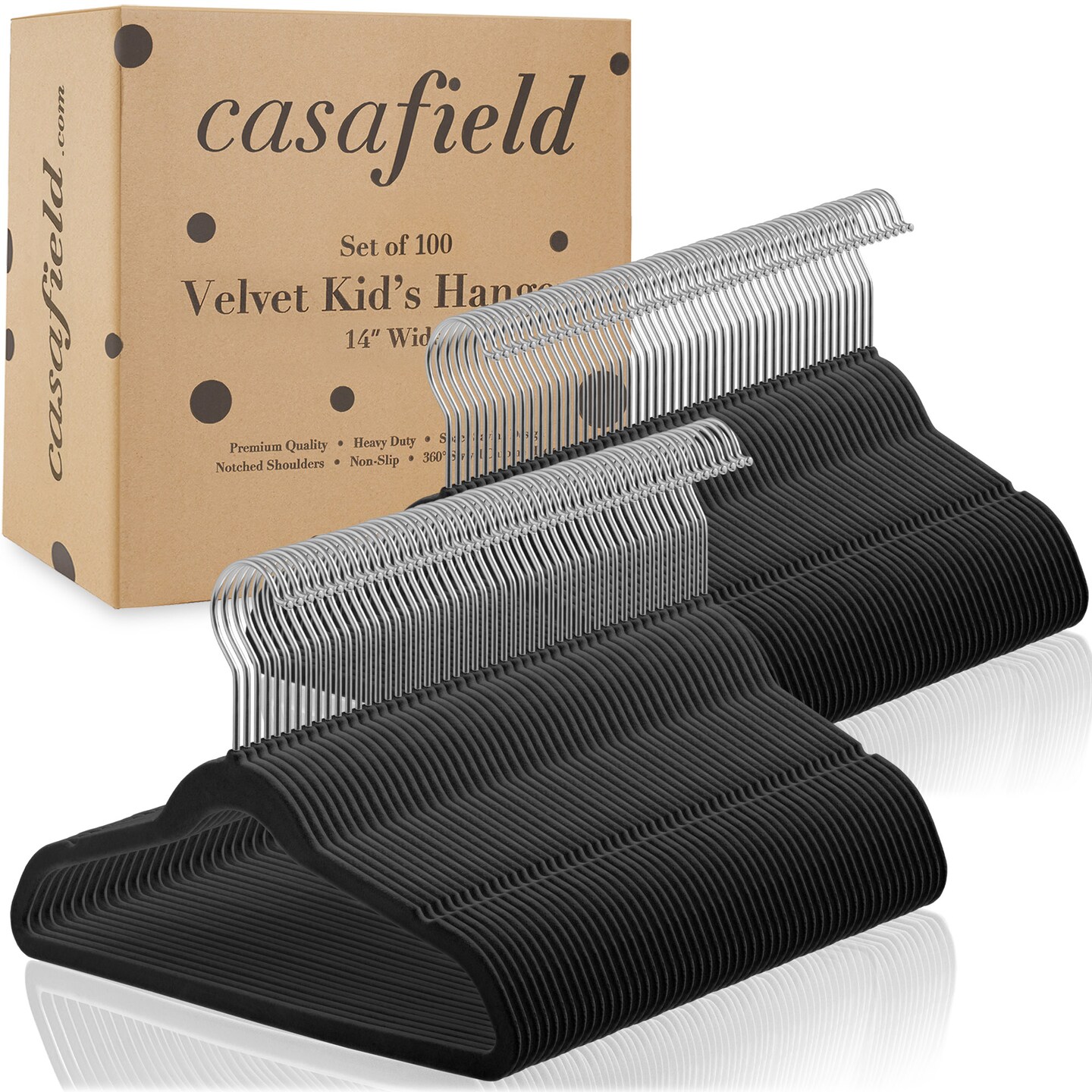 Casafield 100 Velvet Kid's Hangers - 14" Size for Children's Clothes