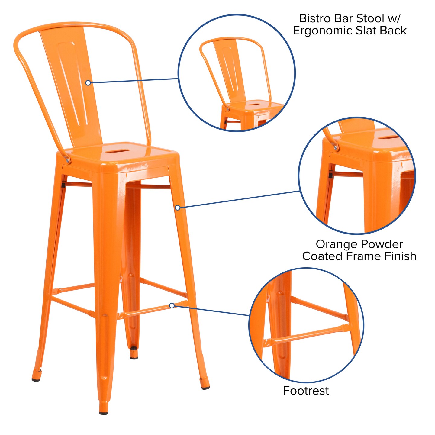 Merrick Lane Dothan Series Metal Stool with Removable Back for Indoor-Outdoor Use