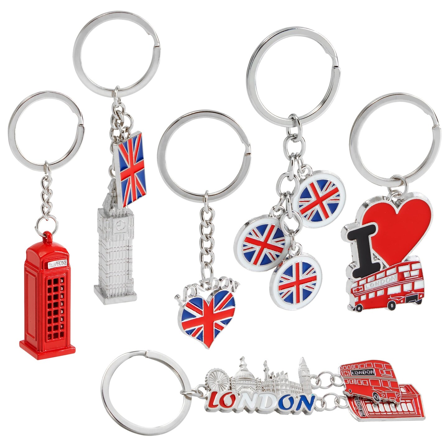 6 Pack London Keychains, British Souvenir Gifts, UK Flag, Telephone ...