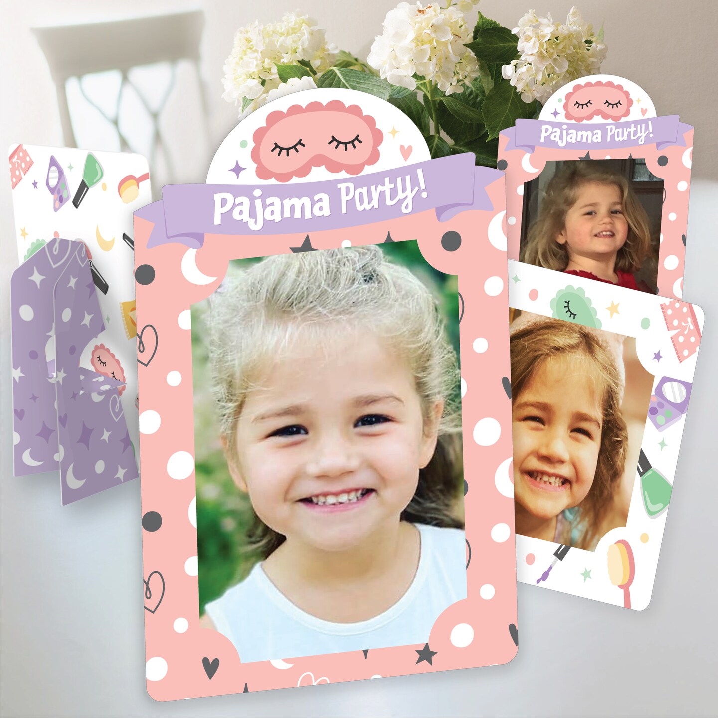Big Dot of Happiness Pajama Slumber Party - Girls Sleepover Birthday Party 4x6 Picture Display - Paper Photo Frames - Set of 12