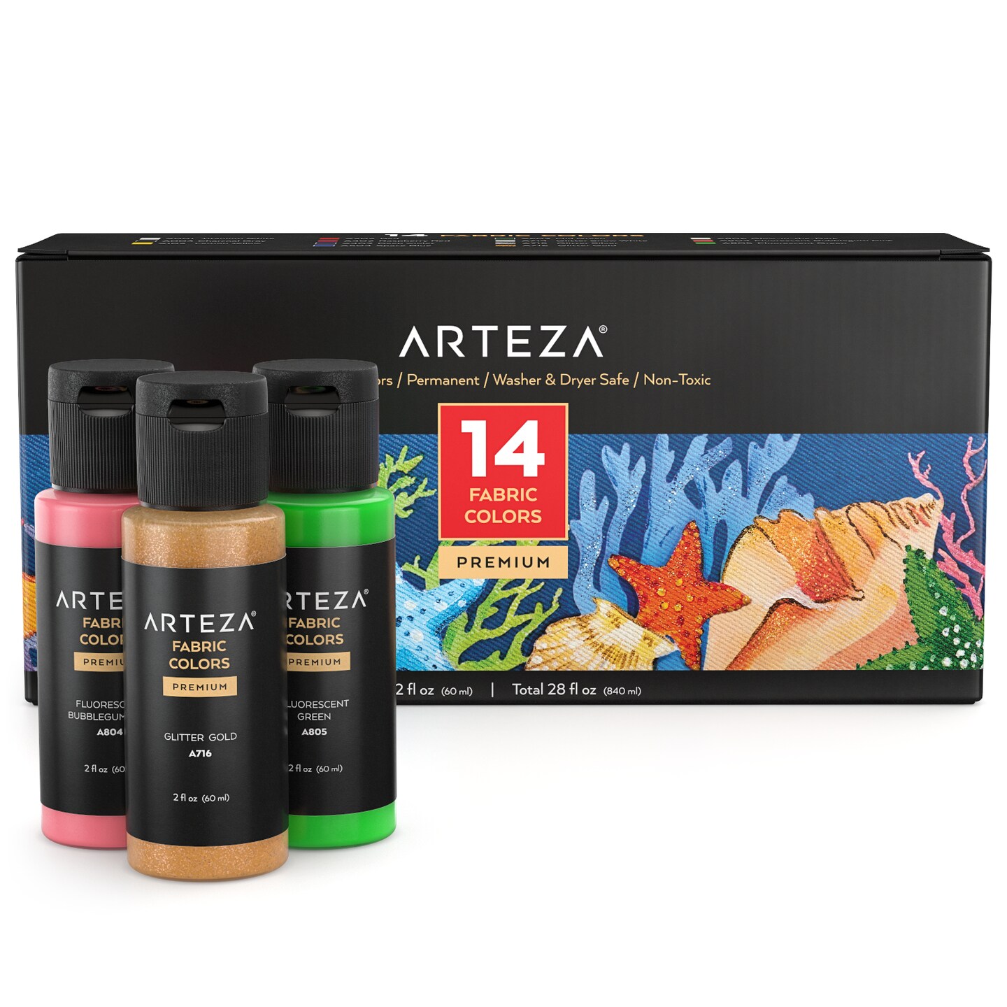 Arteza Premium Fabric Paints, Assorted Colors 14 Pack Michaels