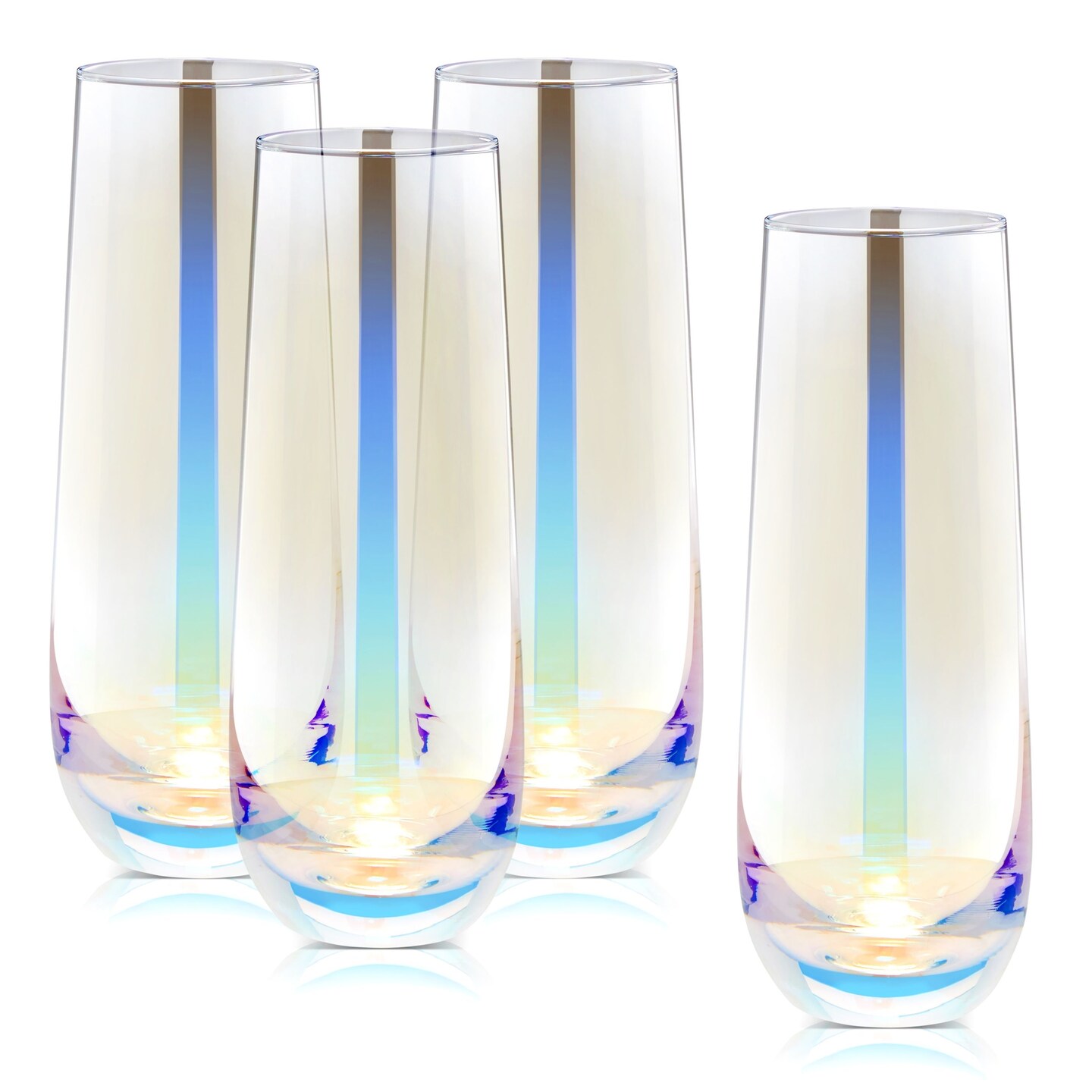 Iridescent Stemless Champagne Flutes Wine Glasses for Cocktails