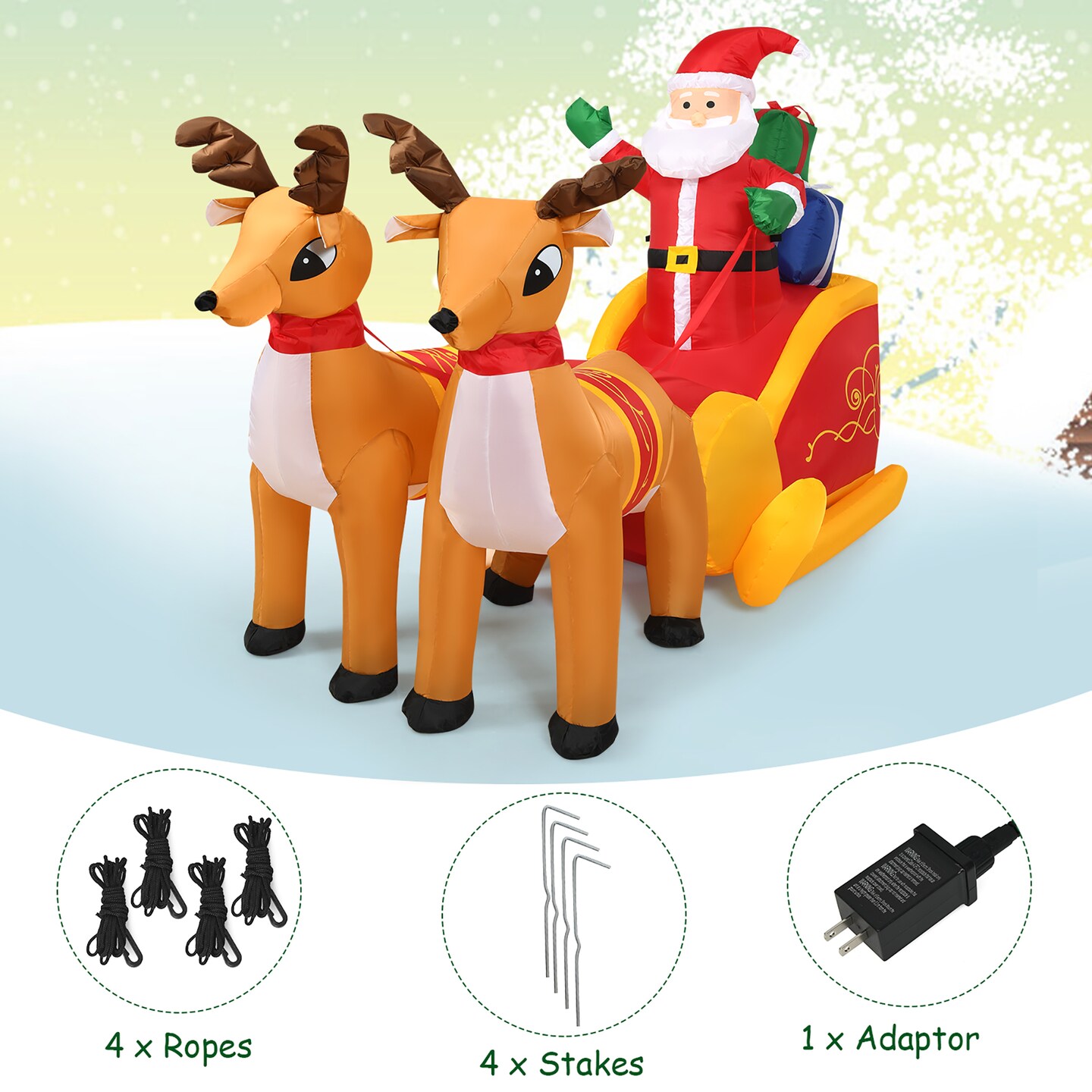 Costway 7.5 Ft Inflatable Santa Double Deer w/Sled Waterproof Christmas Outdoor Decoration