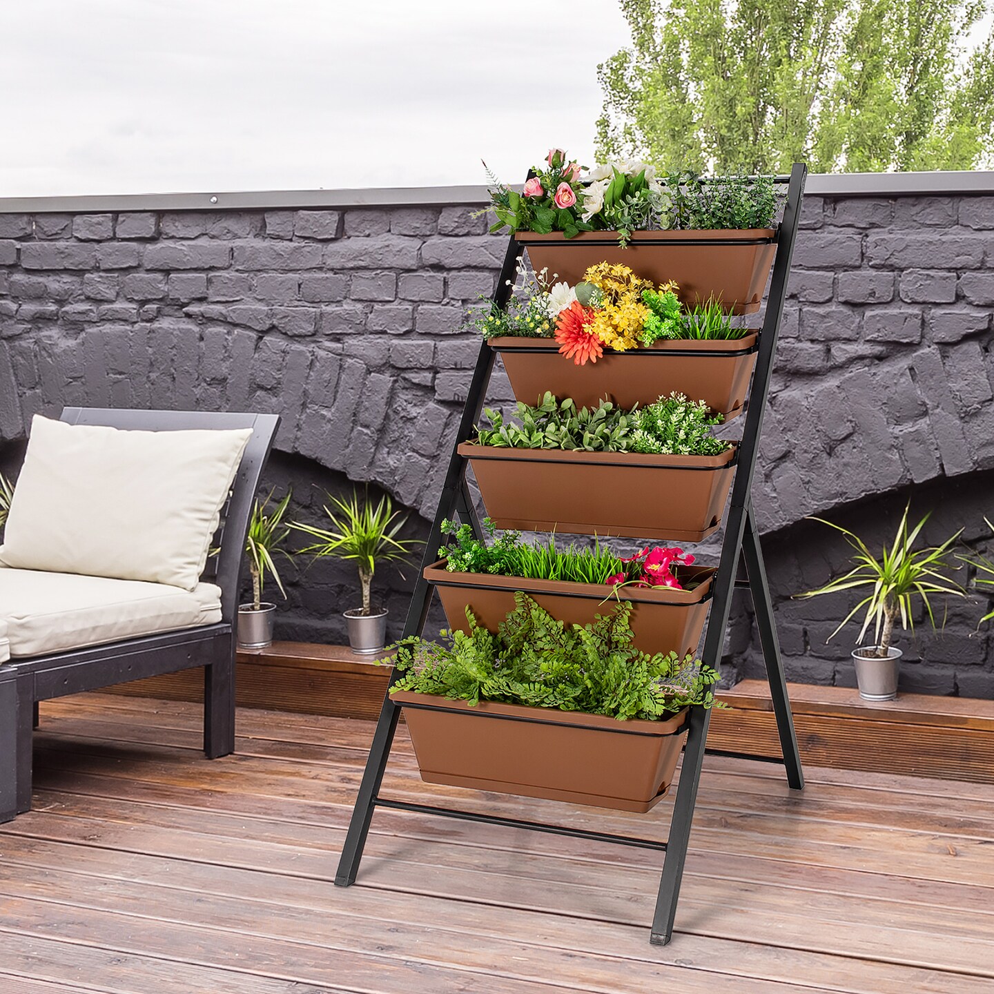 Costway 5-tier Vertical Garden Planter Box Elevated Raised Bed w/5 Container