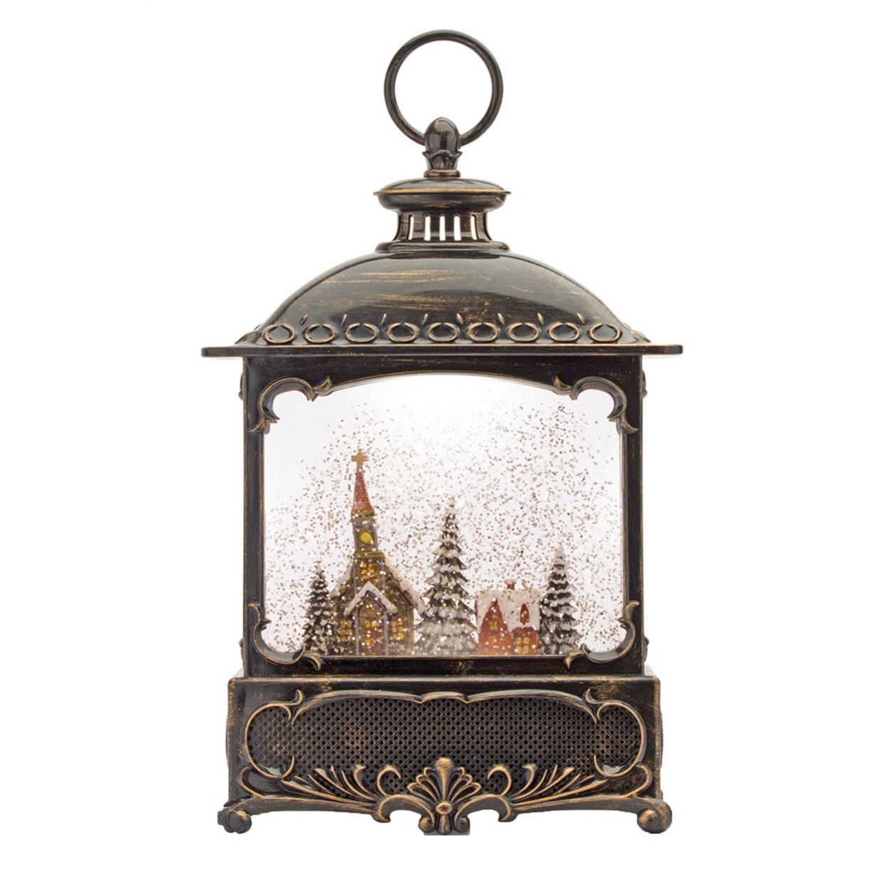 Melrose Snow Globe Lantern with Church 12&#x22;H Plastic 6 Hr Timer 3 Aa Batteries, Not Included Or Usb Cord Included