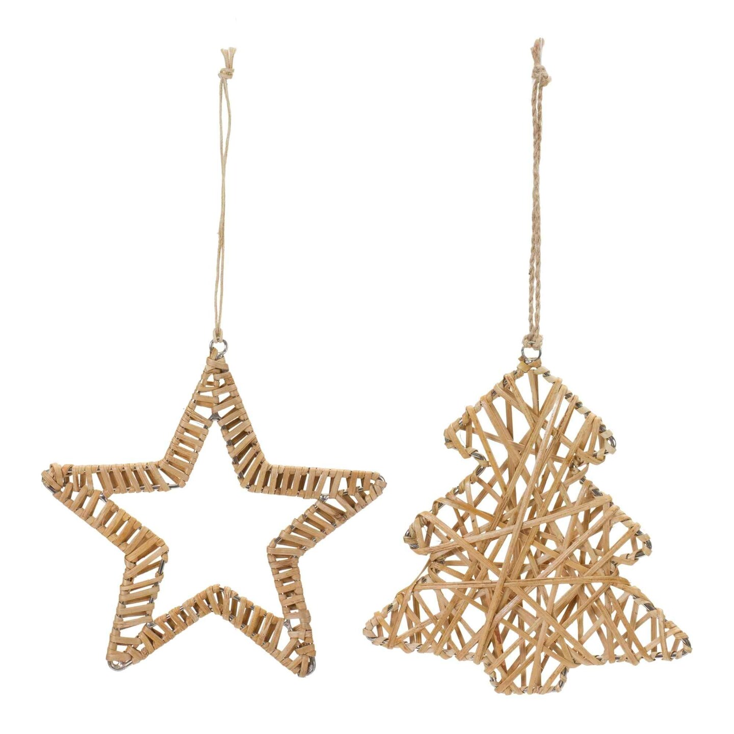 Melrose Woven Rattan Star and Tree Christmas Ornaments - 6&#x22; - Club Pack of 12