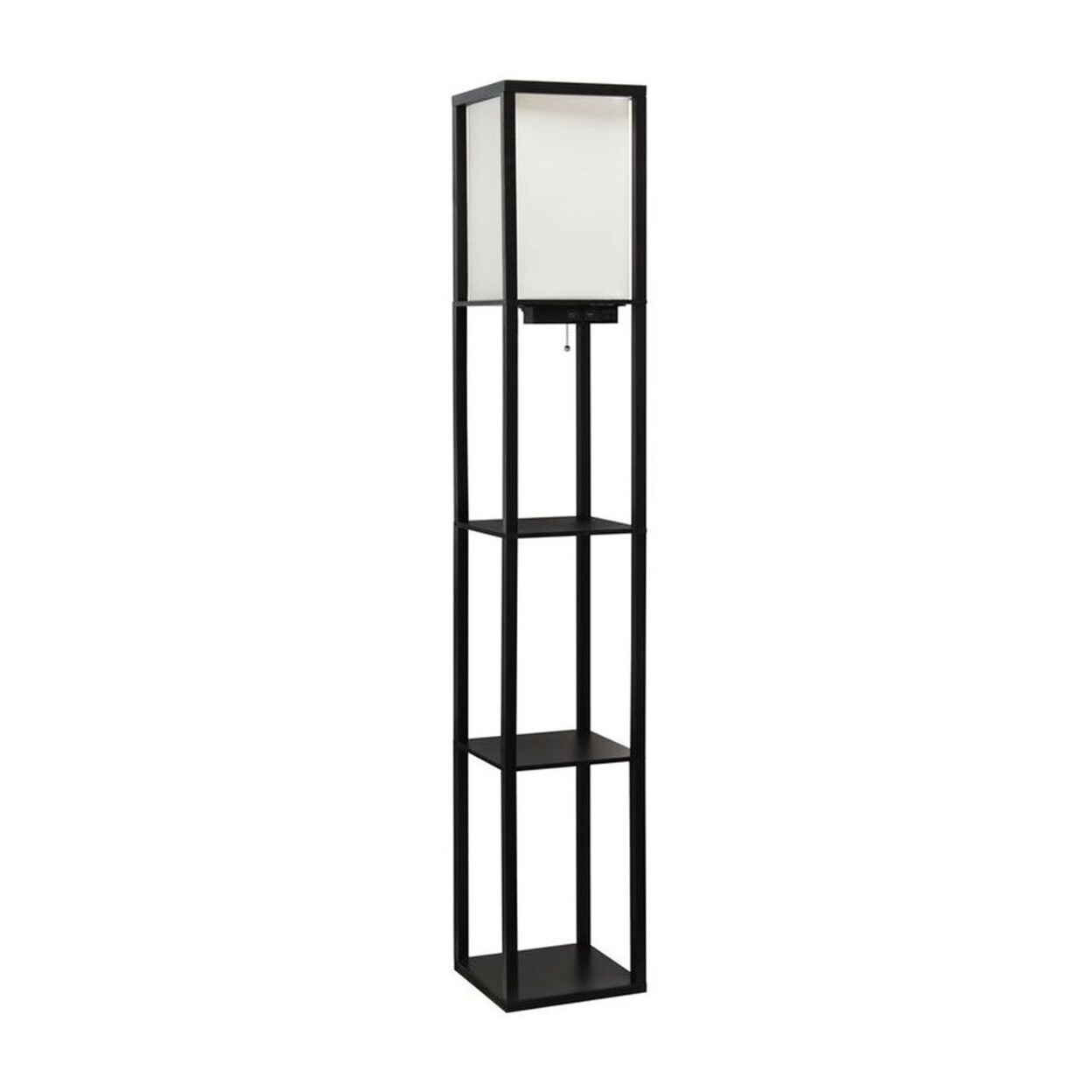 Simple Designs   Floor Lamp Etagere Organizer Storage Shelf with 2 USB Charging Ports, 1 Charging Outlet and Linen Shade -