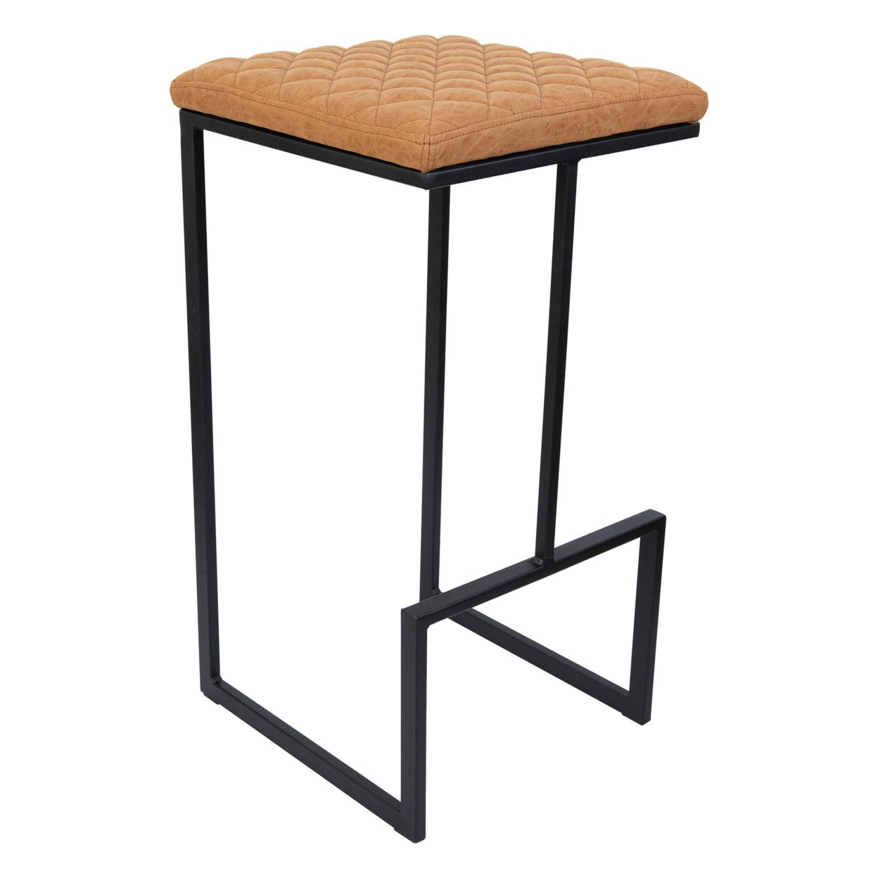 Leisuremod Quincy Quilted Stitched Leather Bar Stools With Metal Frame - Light Brown
