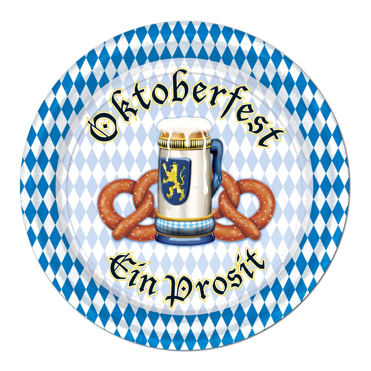 Party Central Club Pack of 96 Blue and White Disposable Oktoberfest Paper Party Banquet Dessert Plates 7&#x22;