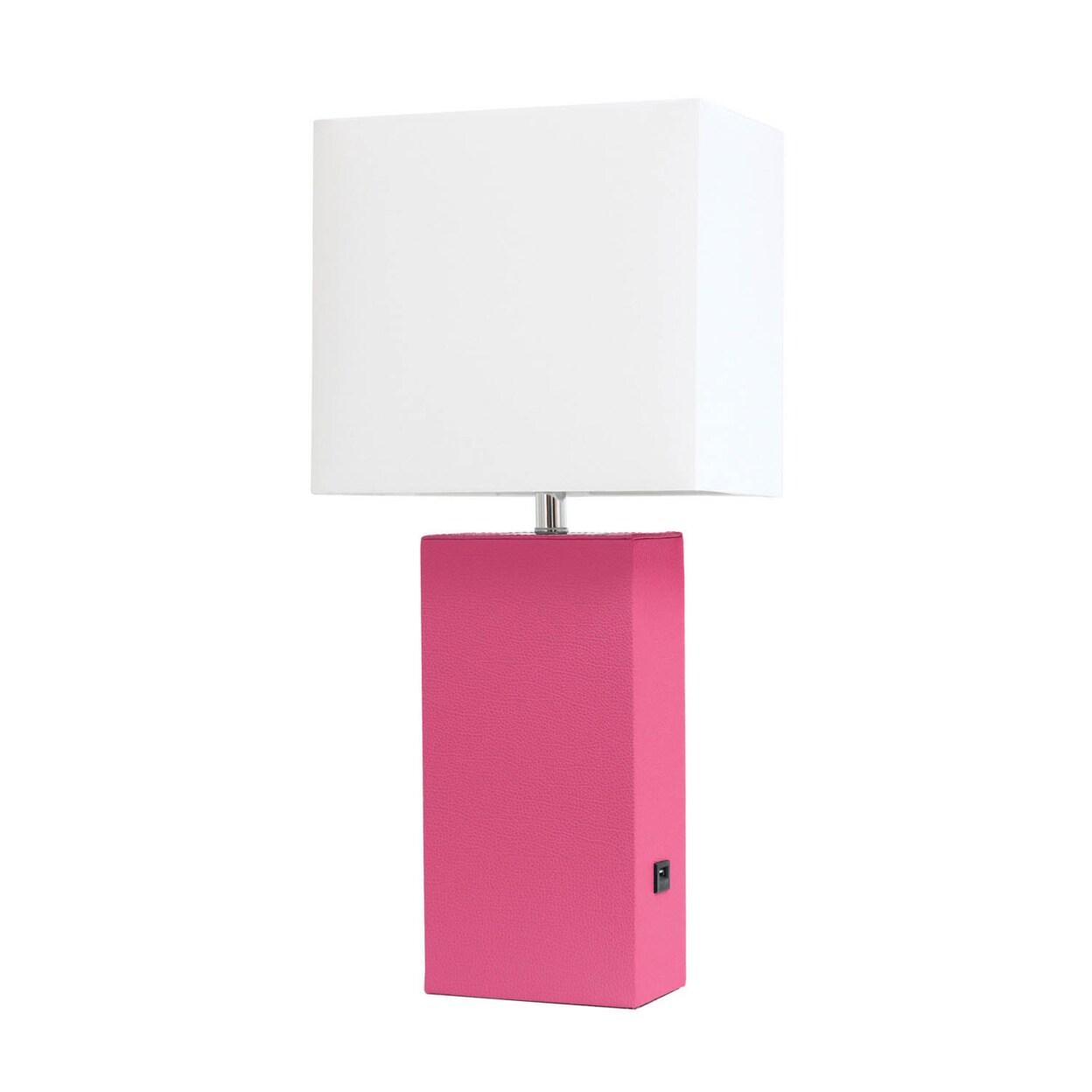 Elegant Designs   Modern Leather Table Lamp - USB and White Fabric Shade - Hot Pink