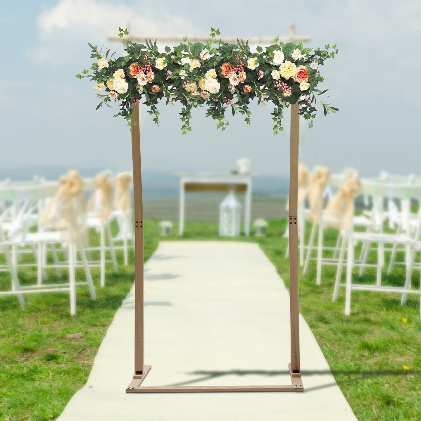 Kitcheniva Elegant Square Wooden Arch Backdrop Stand Decor (7FT)