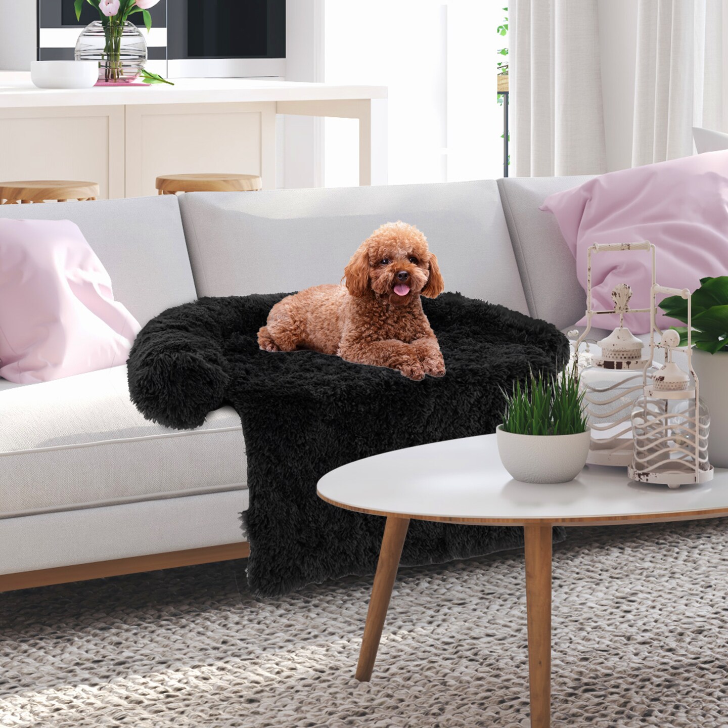 Plush Calming Dog Couch Bed with Removable and Washable Zipper Cover