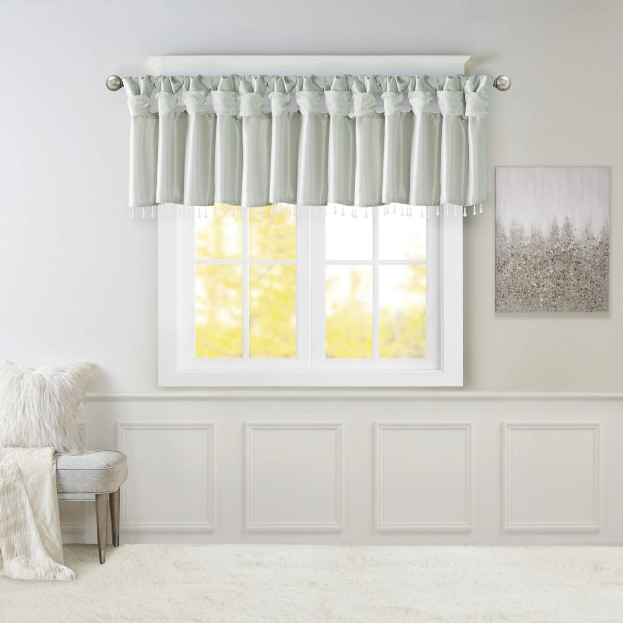 JLA Home INC   Emilia Twisted Tab Valance With Beads Dust Aqua 50&#x22; x 26&#x22;
