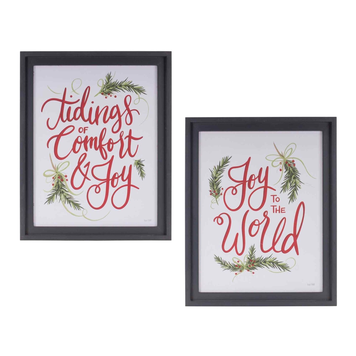 Melrose Framed Joy and Tidings Christmas Wall Signs - 17.75&#x22; - Multi-Color - Set of 2