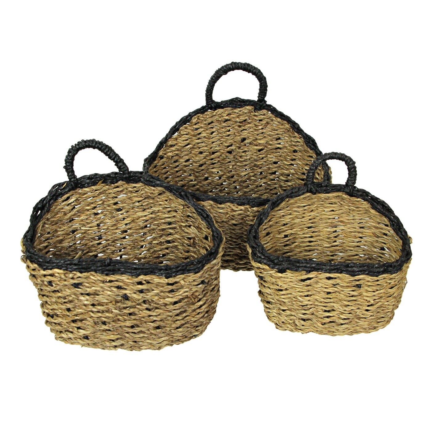 Set of 3 Woven Seagrass Baskets Decorative Rustic Home Storage Decor Organizer