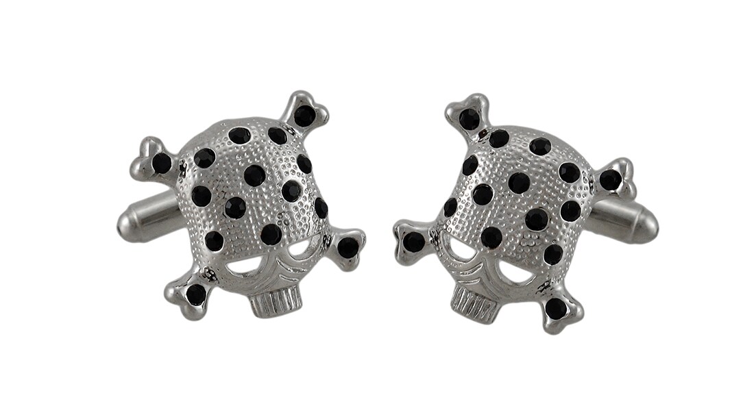 Black Rhinestone Skull & Crossbones Cufflinks Cuff Link
