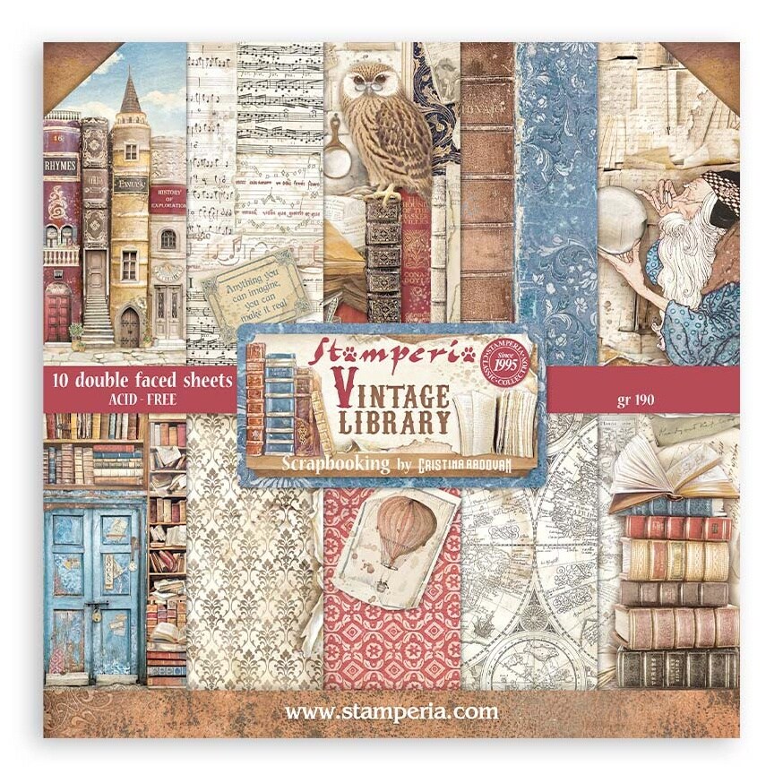 Stamperia Double-Sided Paper Pad 8&#x22;X8&#x22; 10/Pkg-Vintage Library, 10 Designs/1 Each