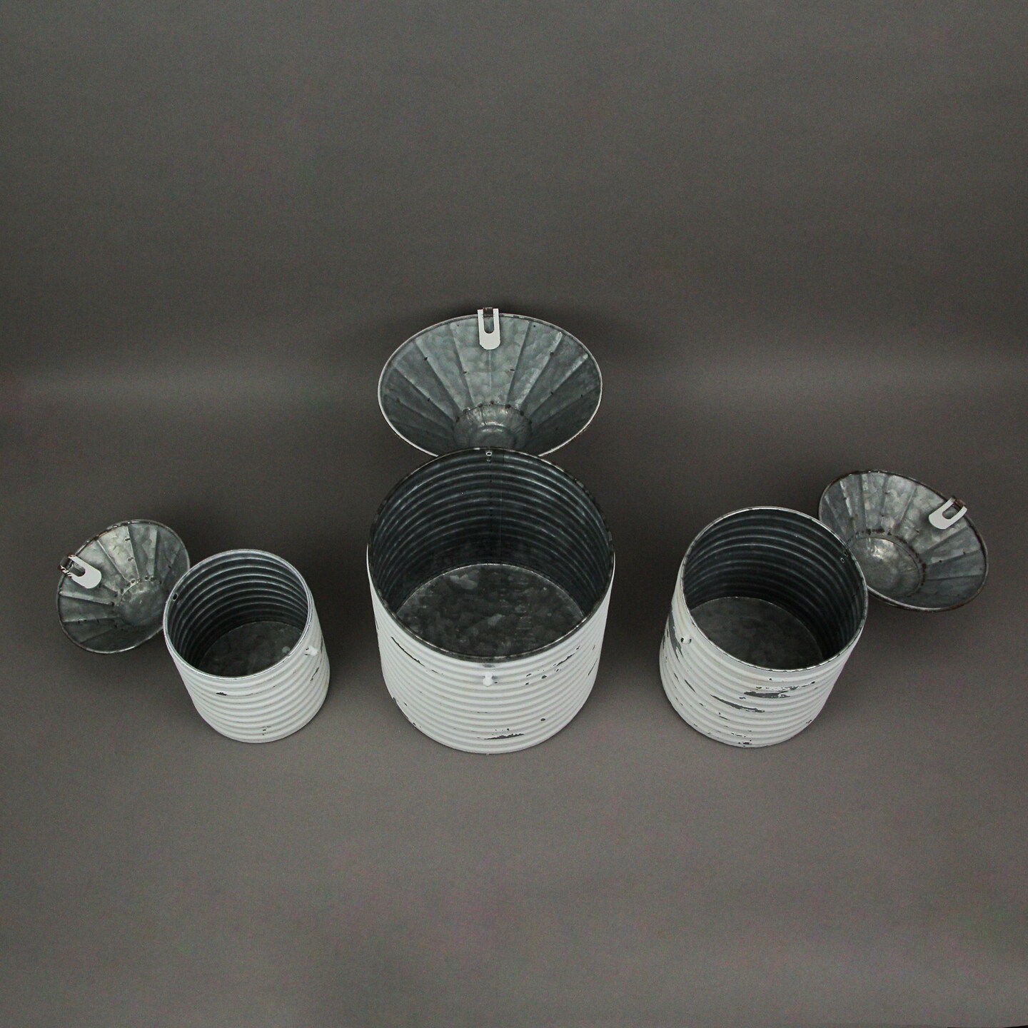 Vintage Farmhouse Style Galvanized Decorative Tin Silo Canister Set of 3