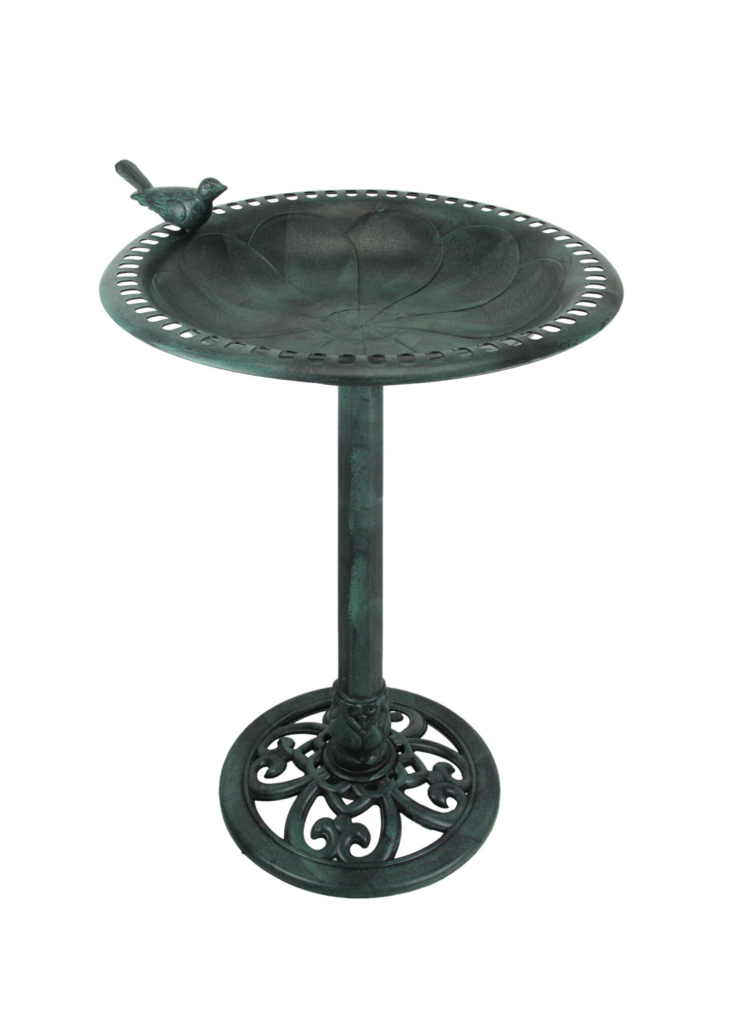 Verdigris Green Finish Resin Flower Design Birdbath 30 Inches High