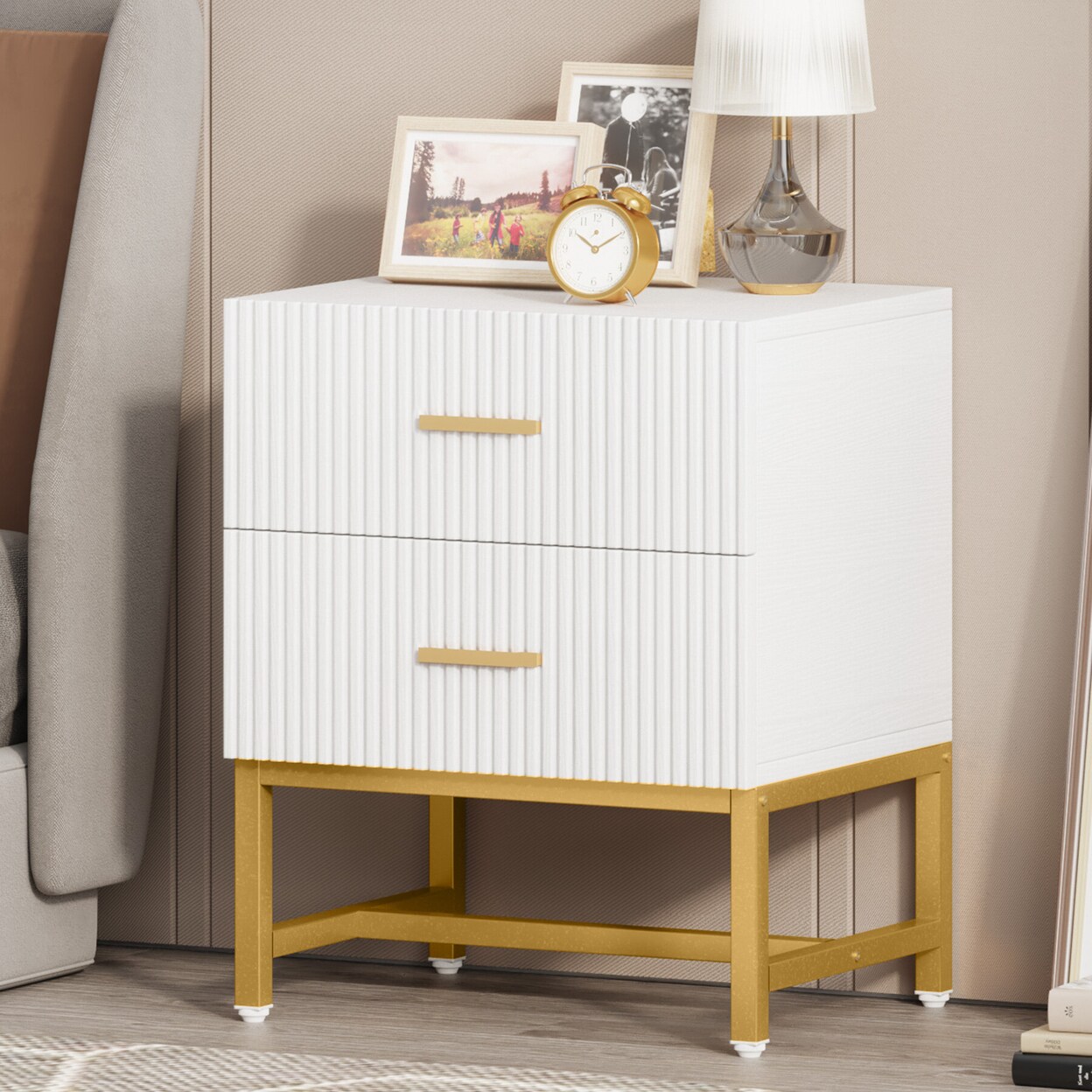 Tribesigns   Nightstand with 2-Drawer Bed Side Table with Storage Cabinet End Table