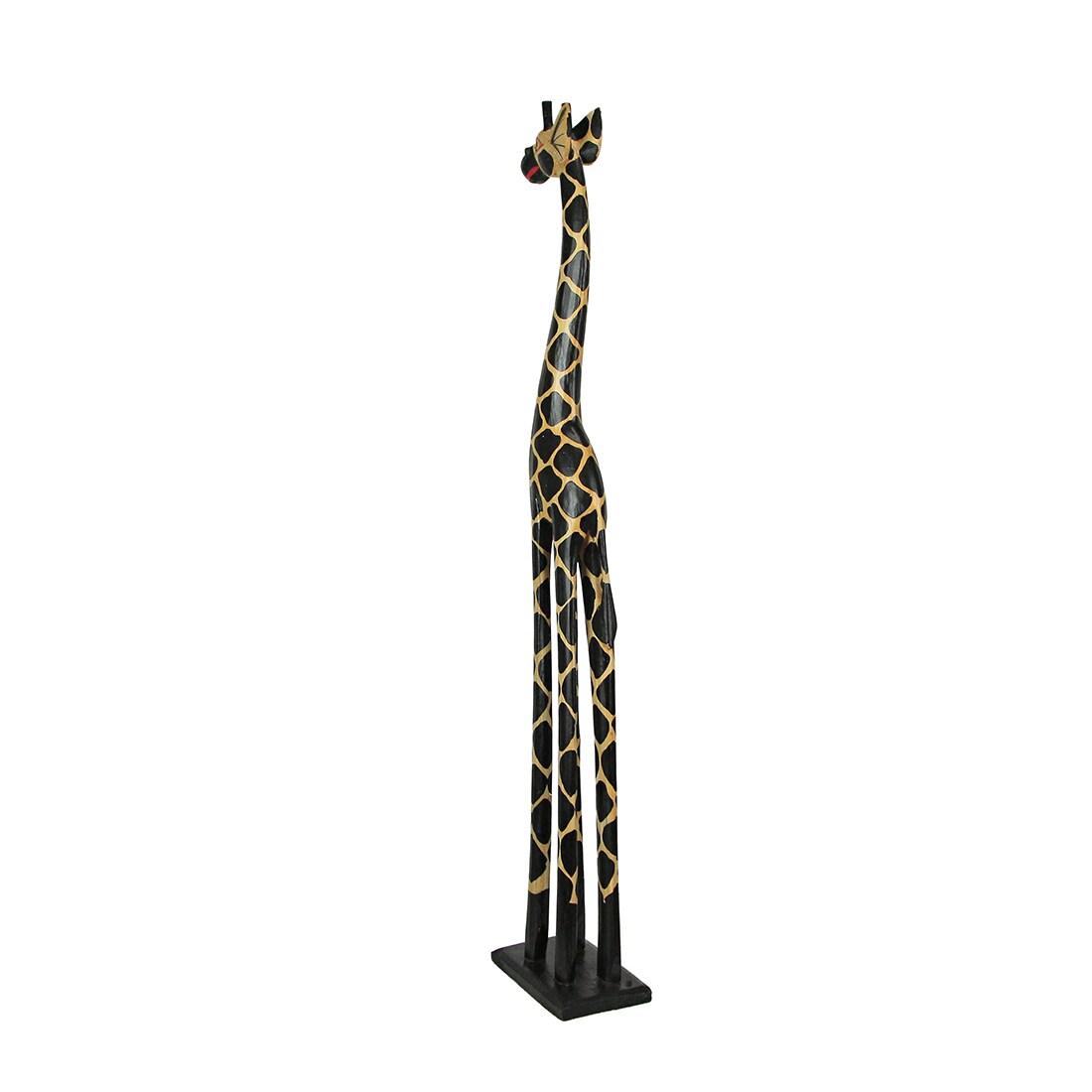 Hand Carved and Painted 36 Inch High Wooden Giraffe and Zebra Floor Statues