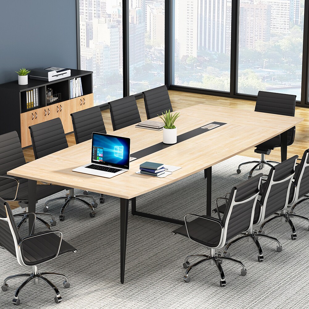 Tribesigns 8Ft Conference Table Boat Shaped Modern 94.48X47.24 Inches Grommet