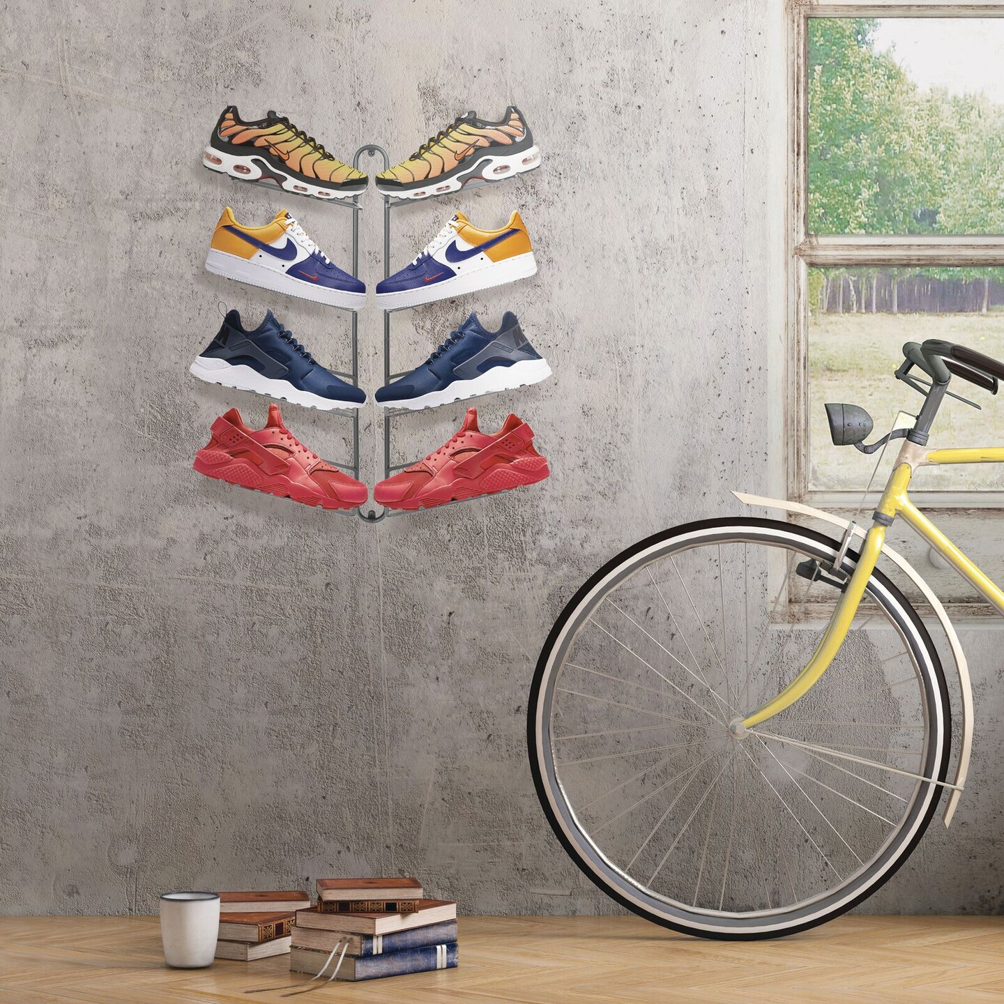 mDesign Modern Metal Shoe Display & Storage Rack, 4 Tier, Wall Mount