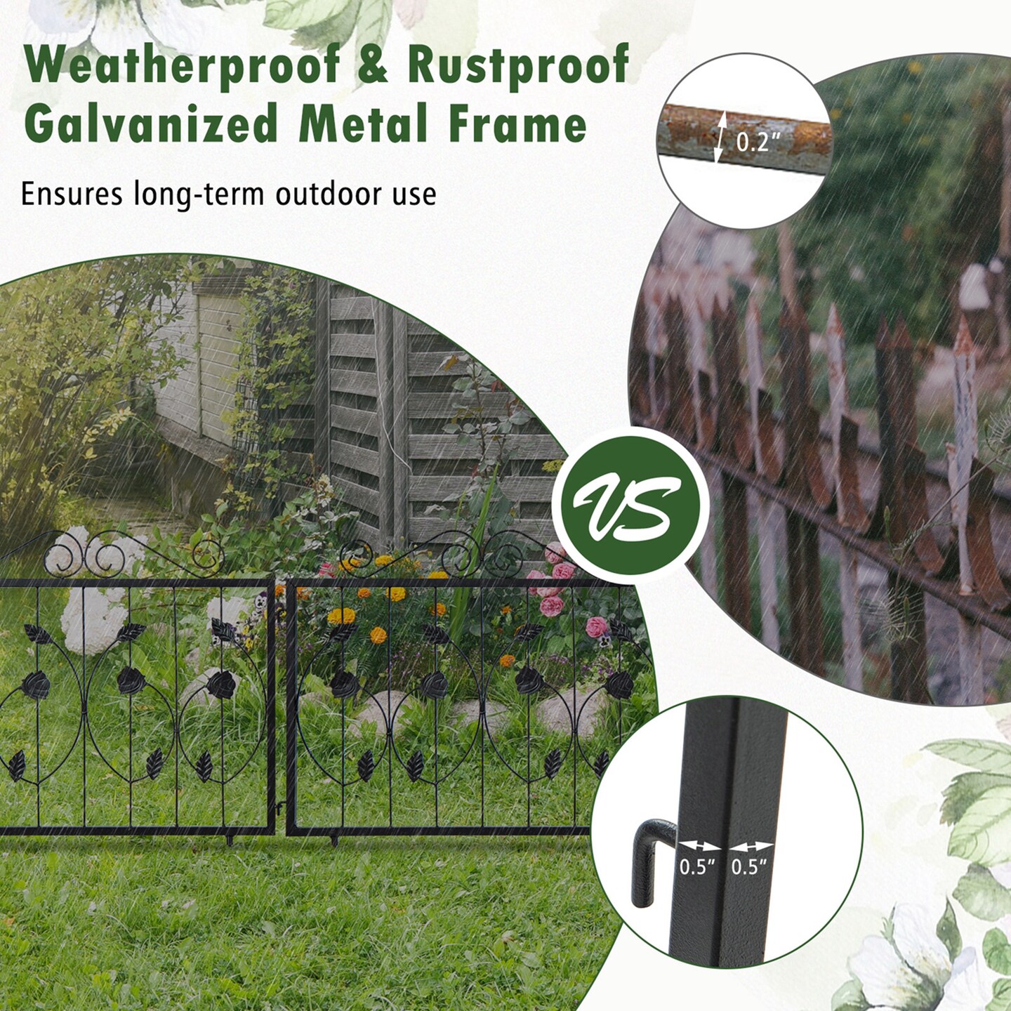 Costway Decorative Garden Fence with 8 Panels Outdoor Animal Barrier Landscape Border