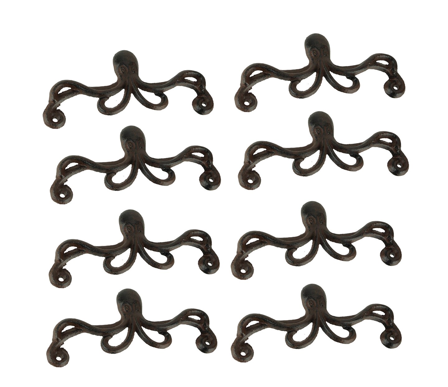 Brown Cast Iron Octopus Drawer or Cabinet Door Pulls Set of 8